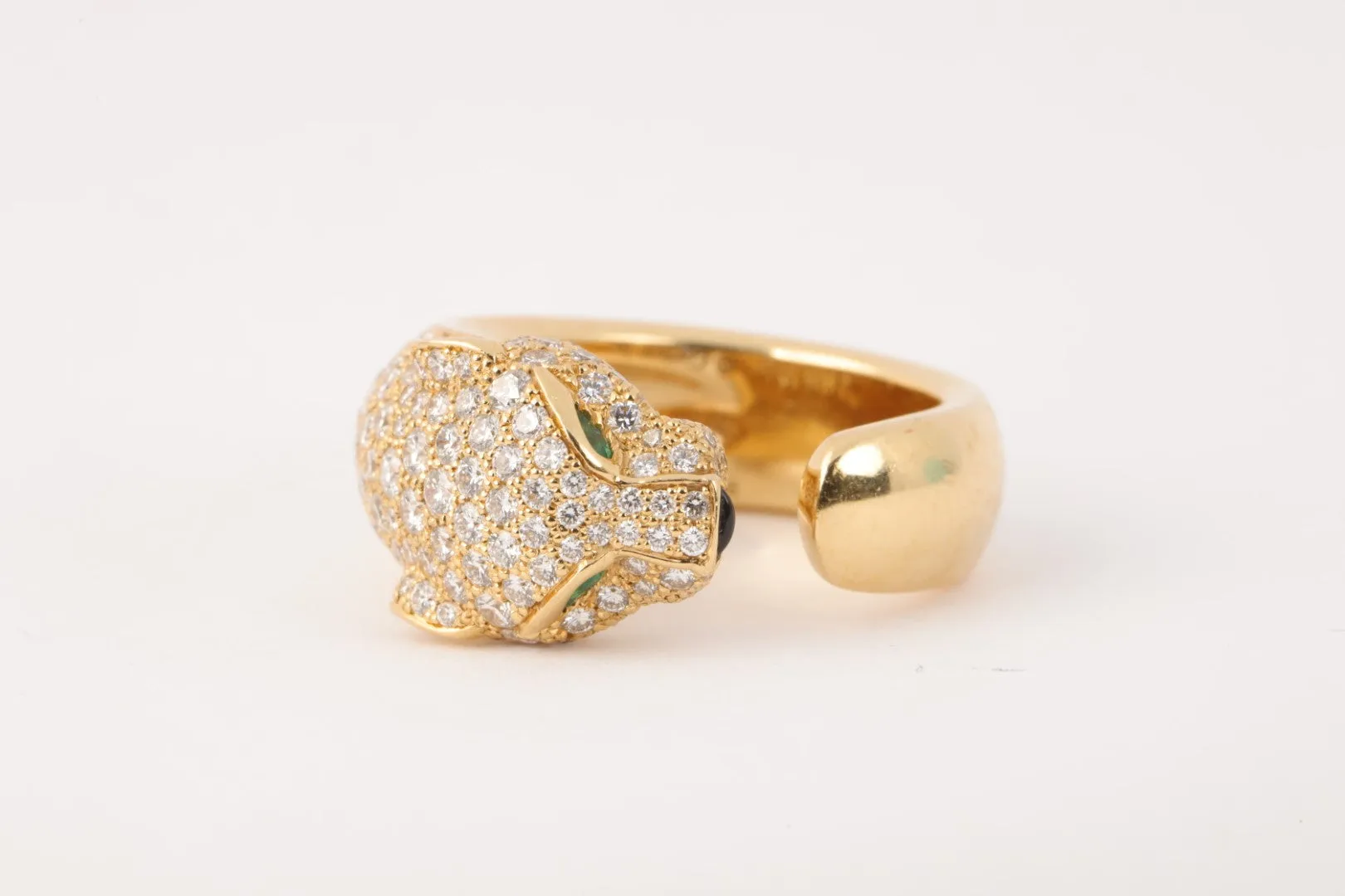 Cartier 18k Gold 1.15tcw Diamond 0.07tcw Emerald Panthere Ring Size 52 (14.10g.)