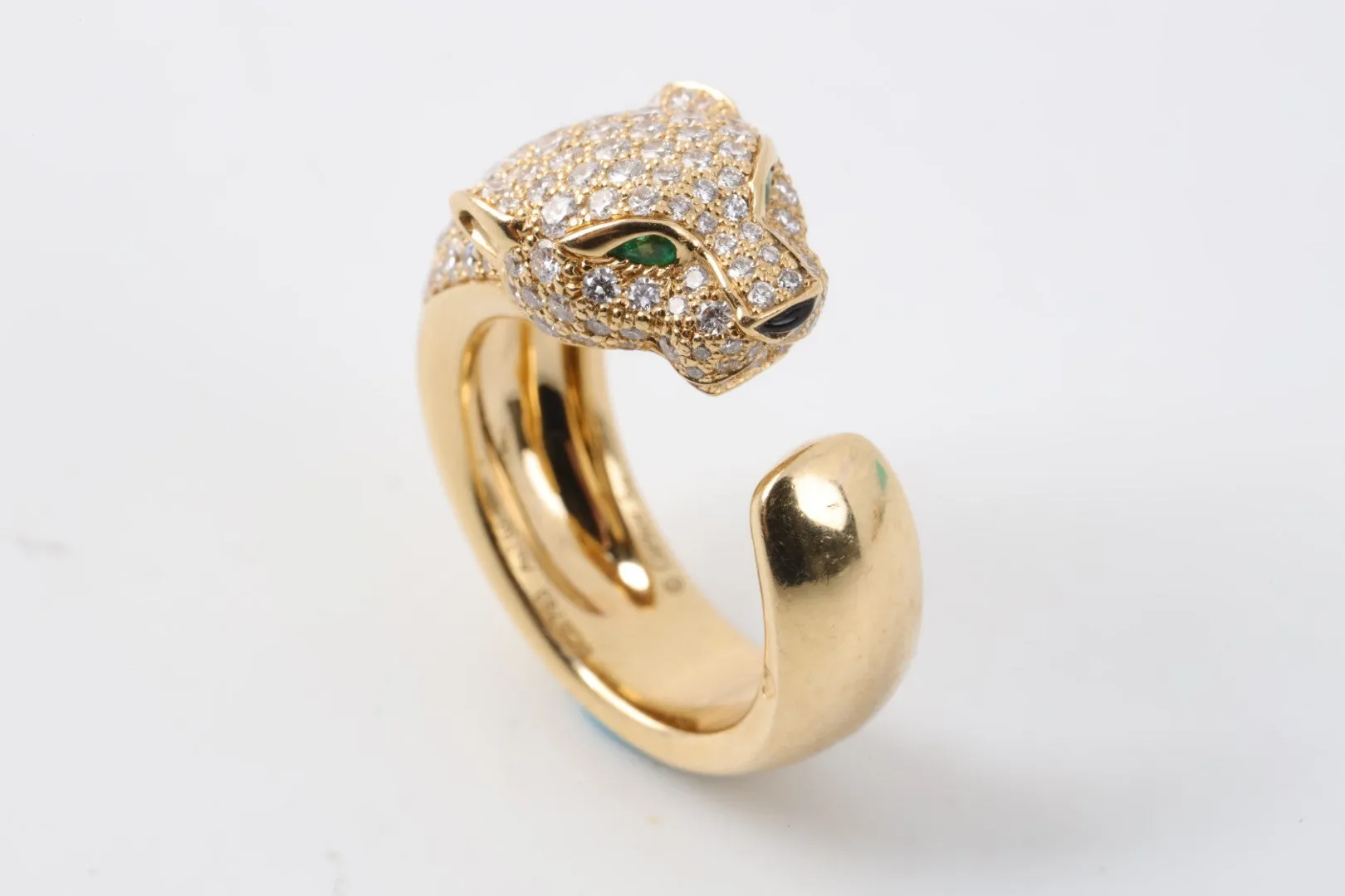 Cartier 18k Gold 1.15tcw Diamond 0.07tcw Emerald Panthere Ring Size 52 (14.10g.)