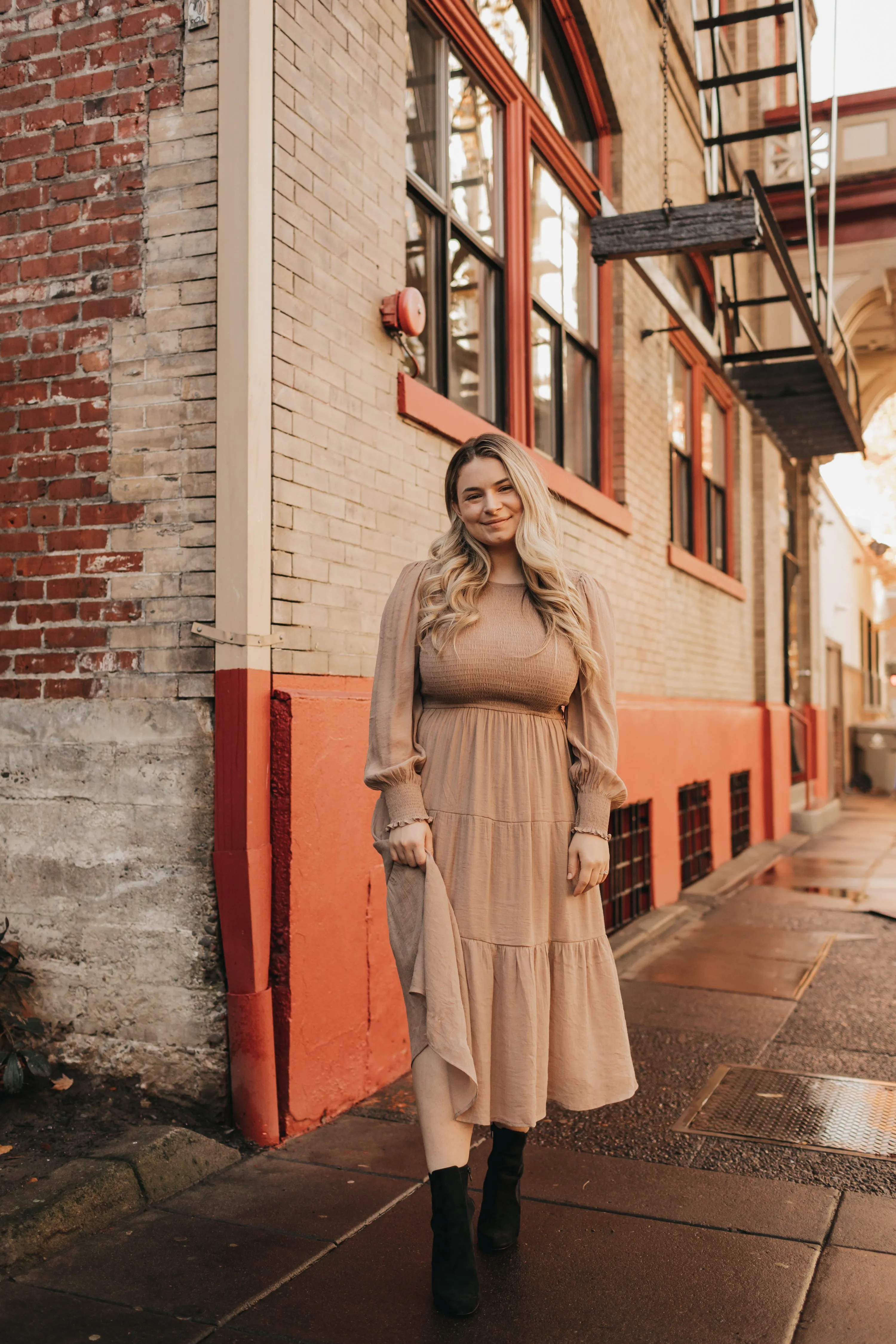 Charlotte Smocked Dress in Mocha PLUS SIZE