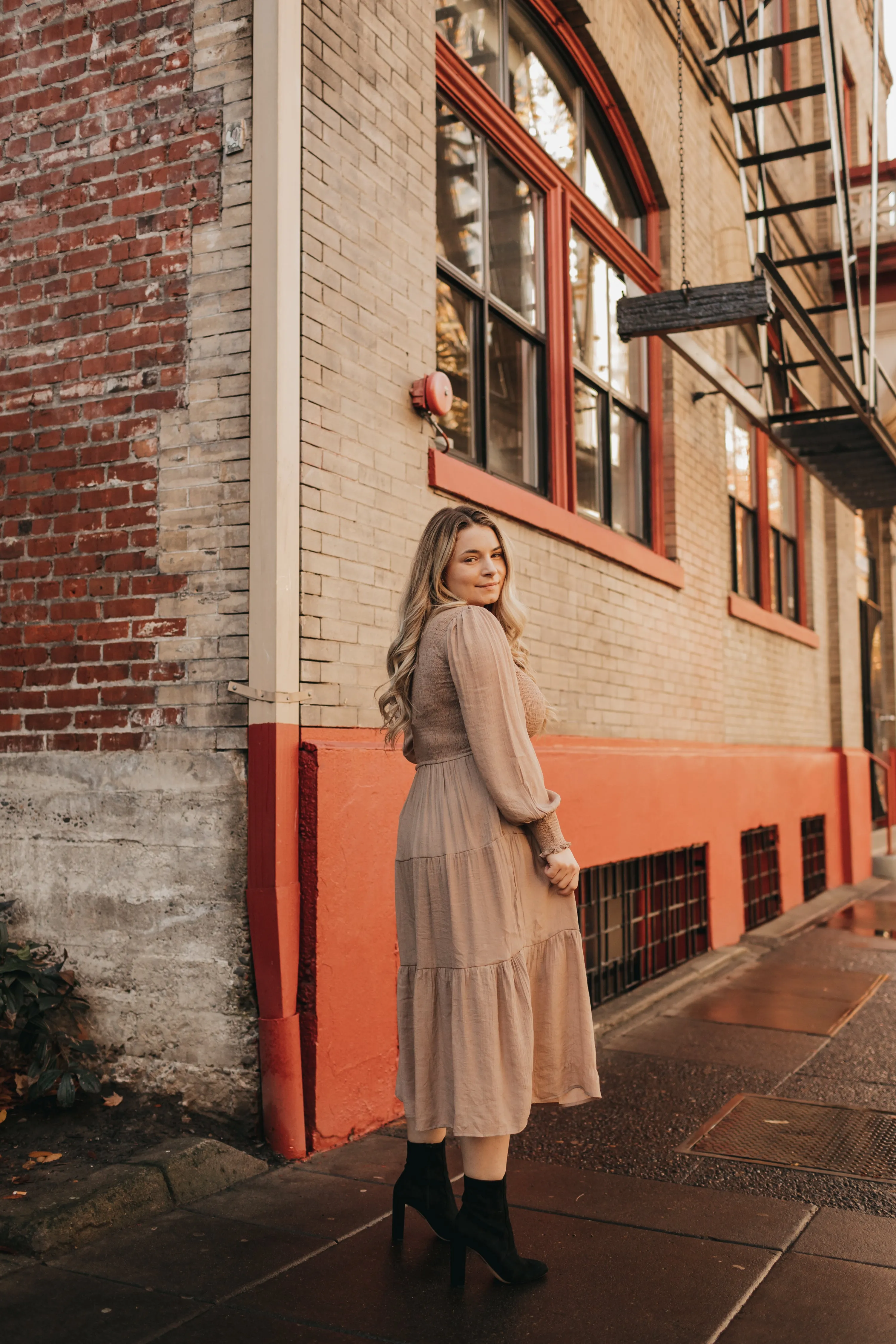 Charlotte Smocked Dress in Mocha PLUS SIZE