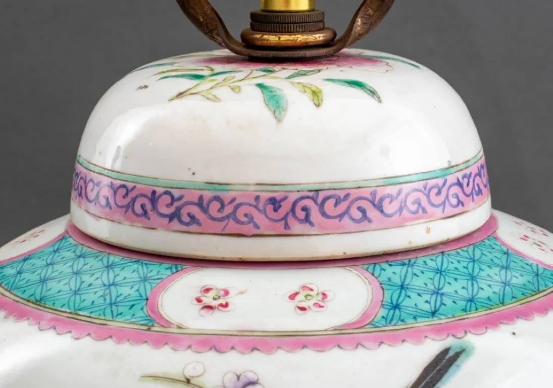 Chinese Famille Rose Covered Ginger Jar Lamp