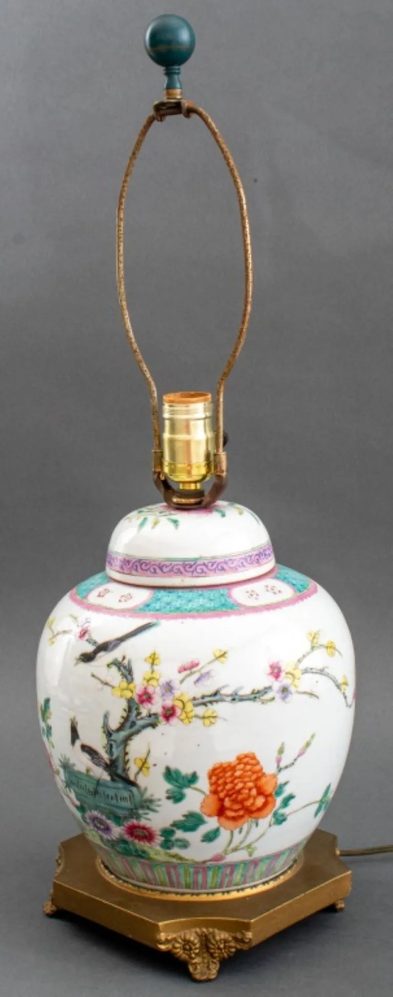 Chinese Famille Rose Covered Ginger Jar Lamp