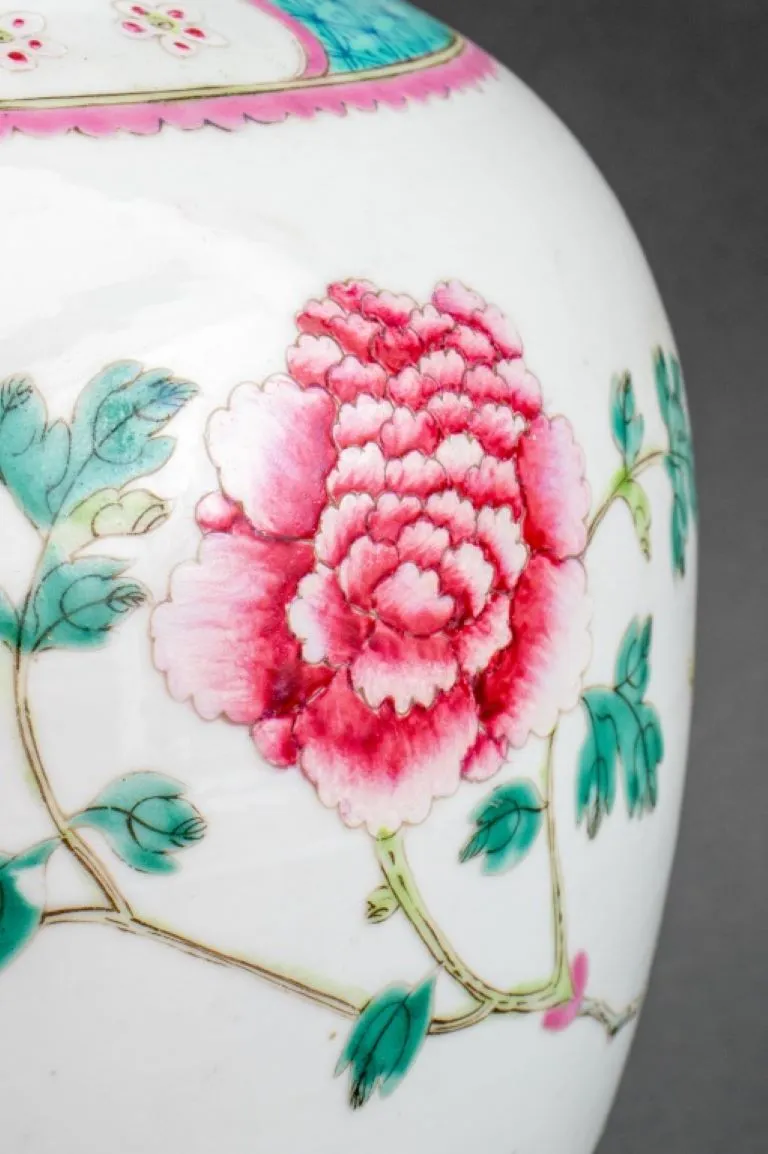 Chinese Famille Rose Covered Ginger Jar Lamp