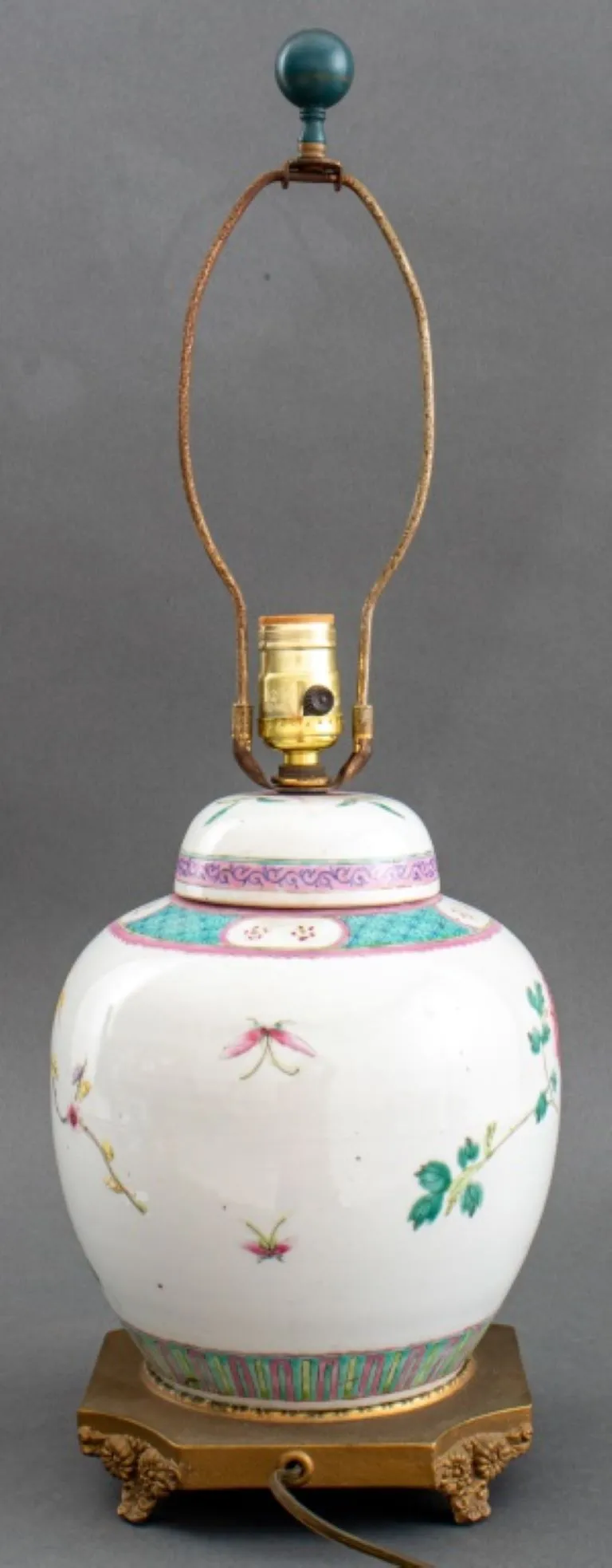 Chinese Famille Rose Covered Ginger Jar Lamp