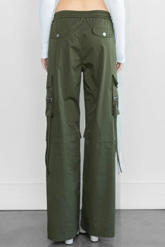 Color Cargo Pants With Zip Front Slit