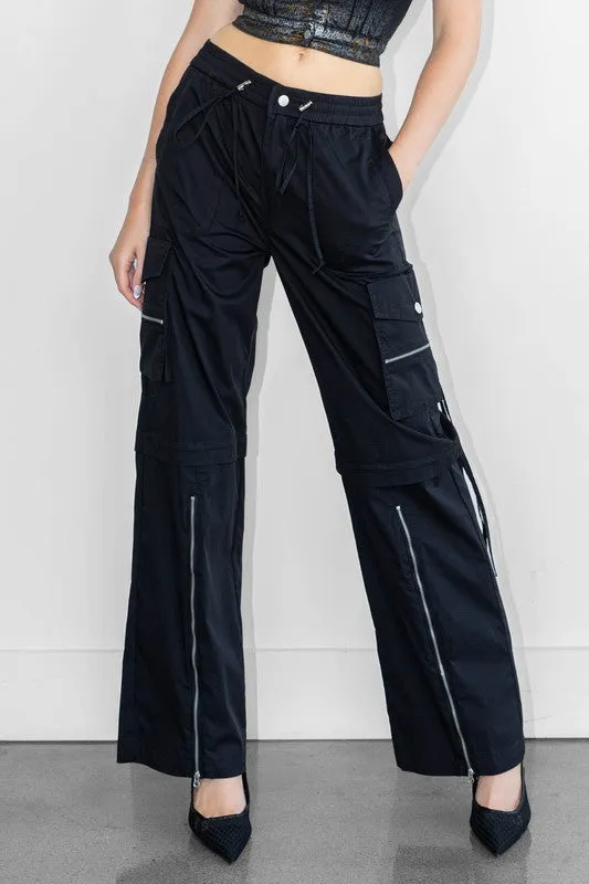 Color Cargo Pants With Zip Front Slit