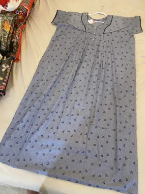 Comfy Grey And Blue Design Nighty With Boat Neck