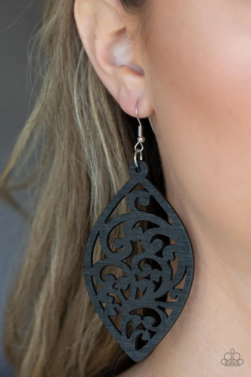 Coral Garden Black Wood Earrings - Paparazzi Accessories