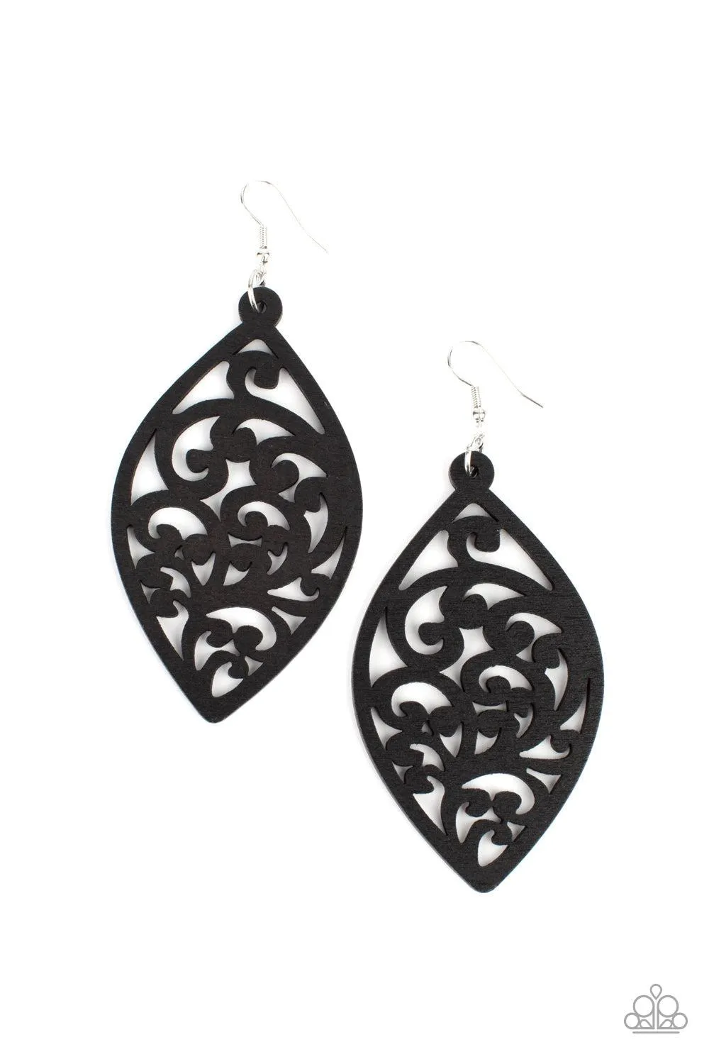 Coral Garden Black Wood Earrings - Paparazzi Accessories