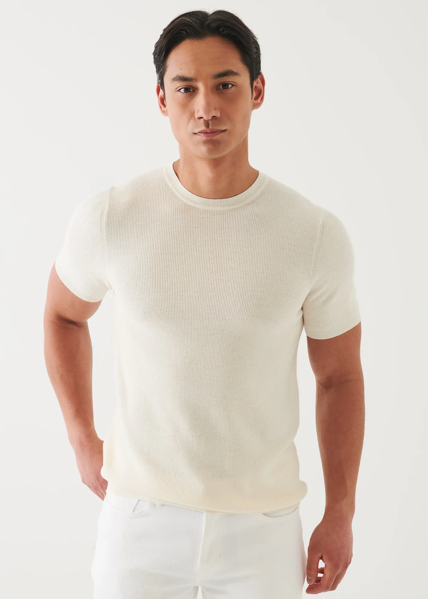 COTTON CASHMERE RIBBED CREWNECK