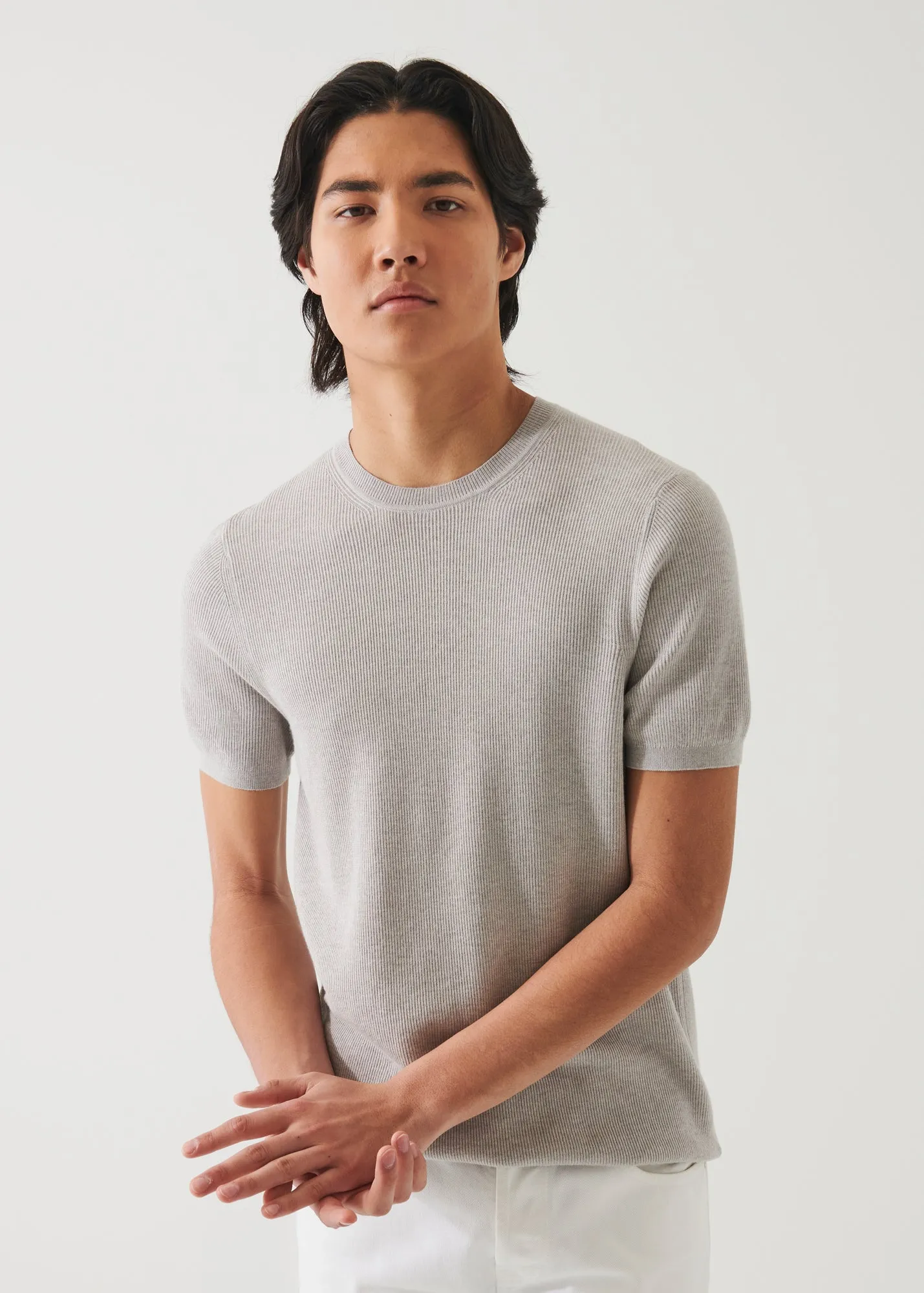 COTTON CASHMERE RIBBED CREWNECK