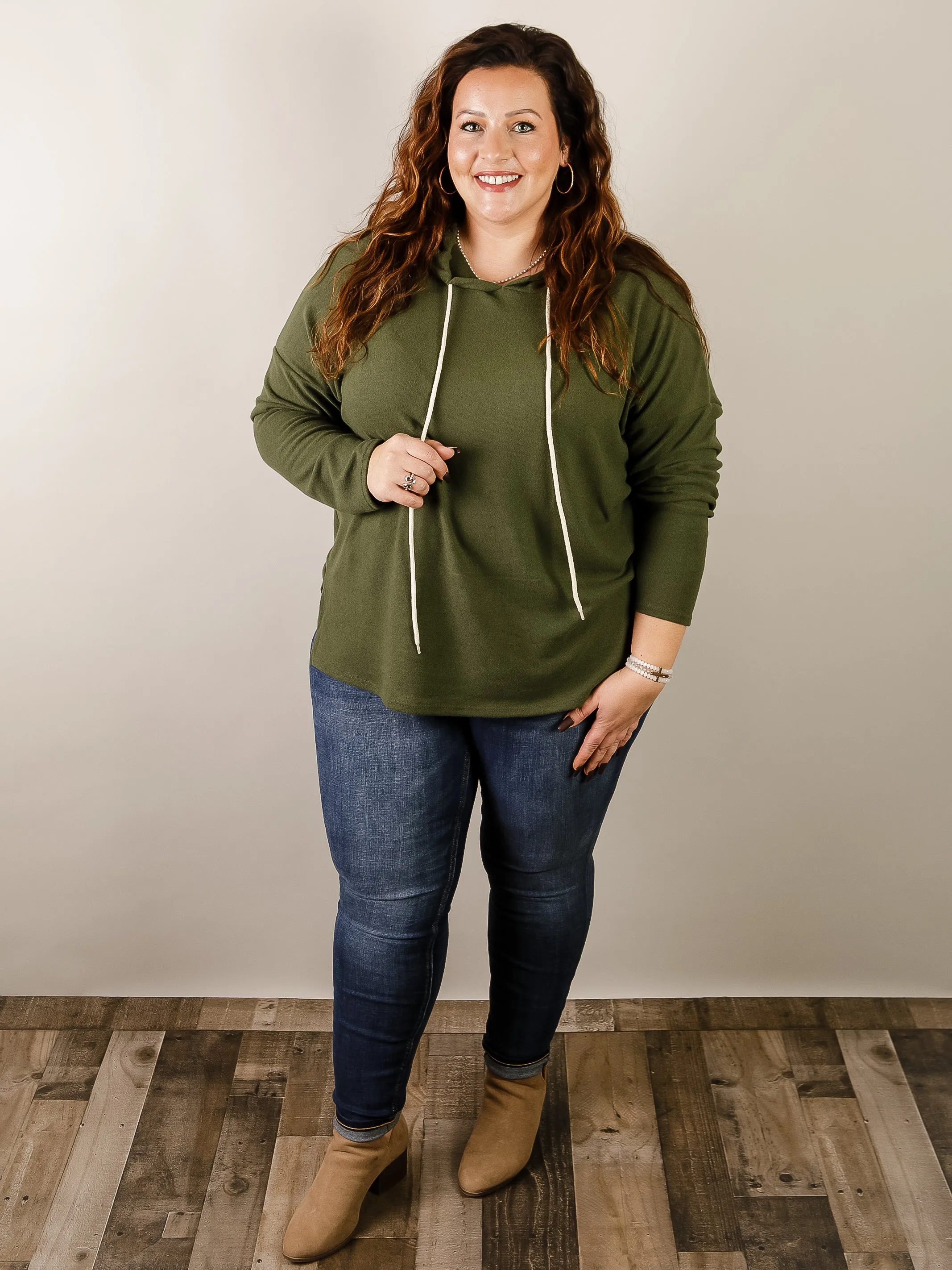 Curvy Olive Soft Brushed Hoodie