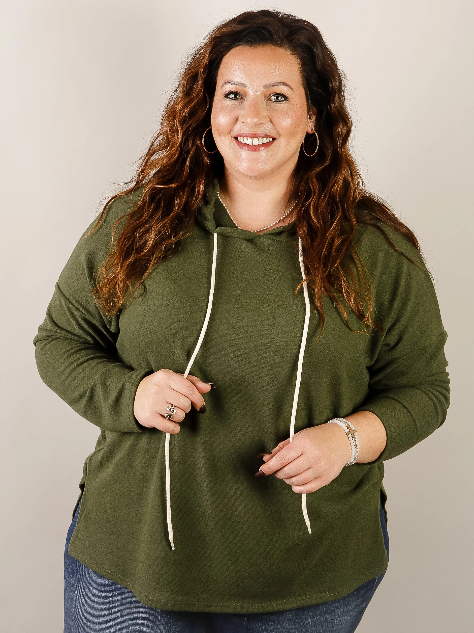 Curvy Olive Soft Brushed Hoodie