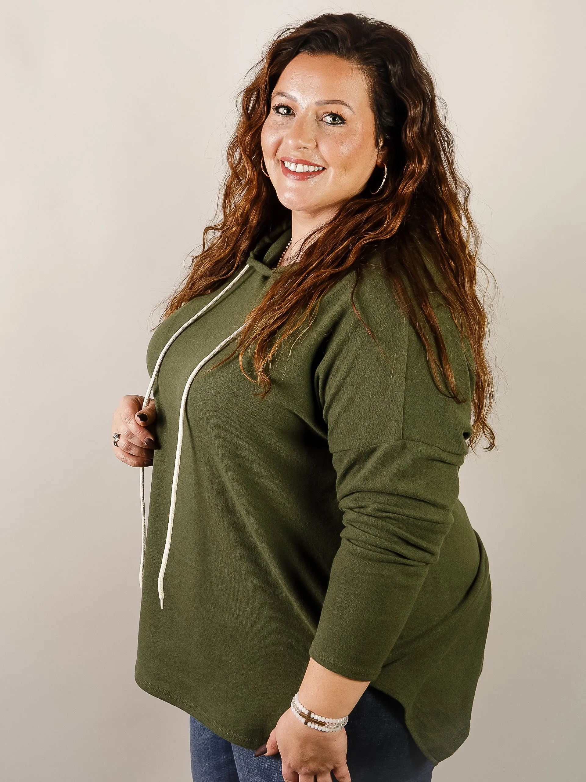 Curvy Olive Soft Brushed Hoodie