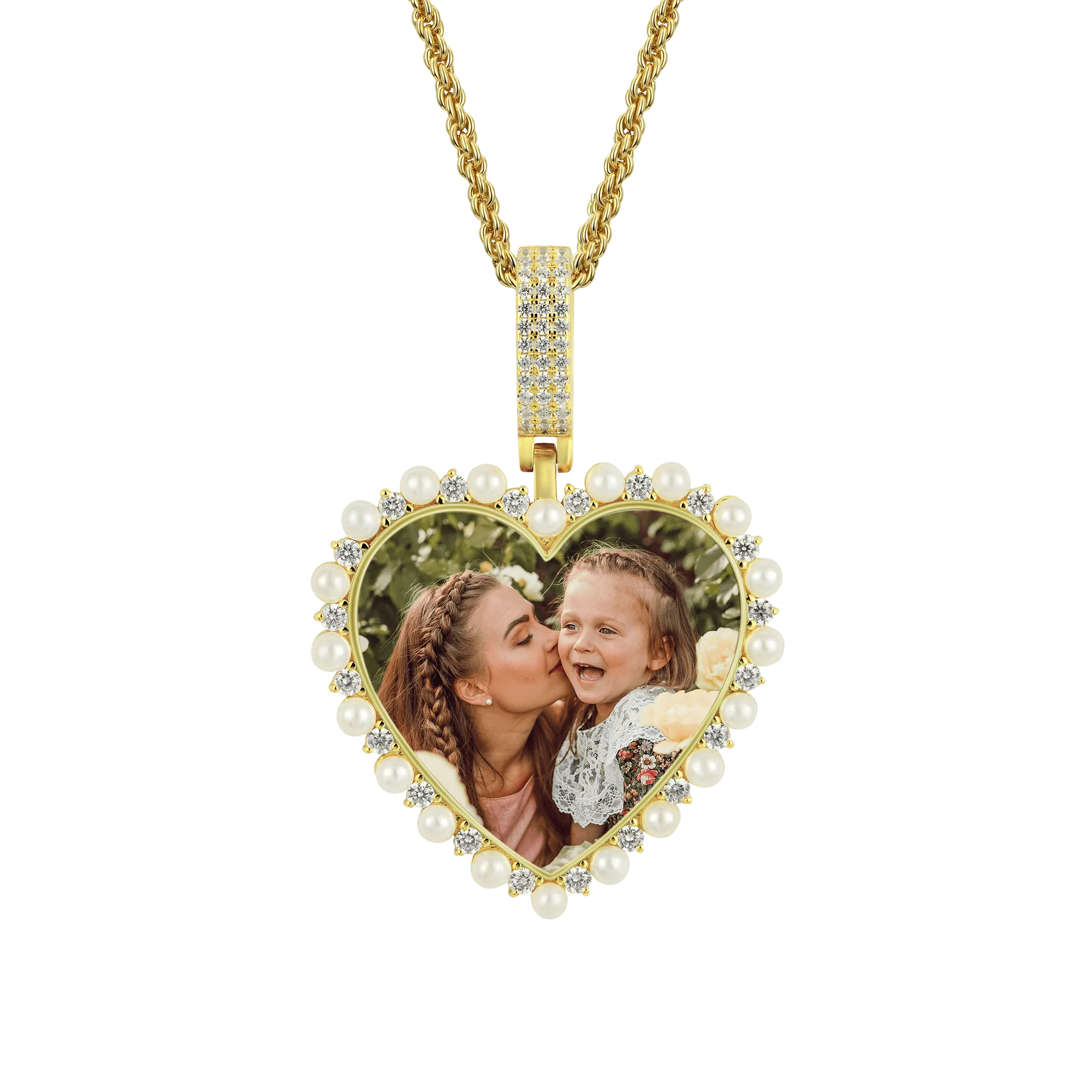 Custom Heart Pearl Photo Pendant