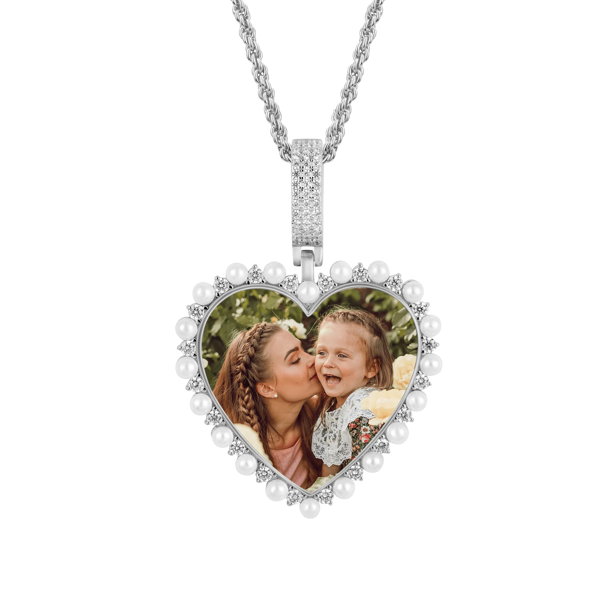 Custom Heart Pearl Photo Pendant