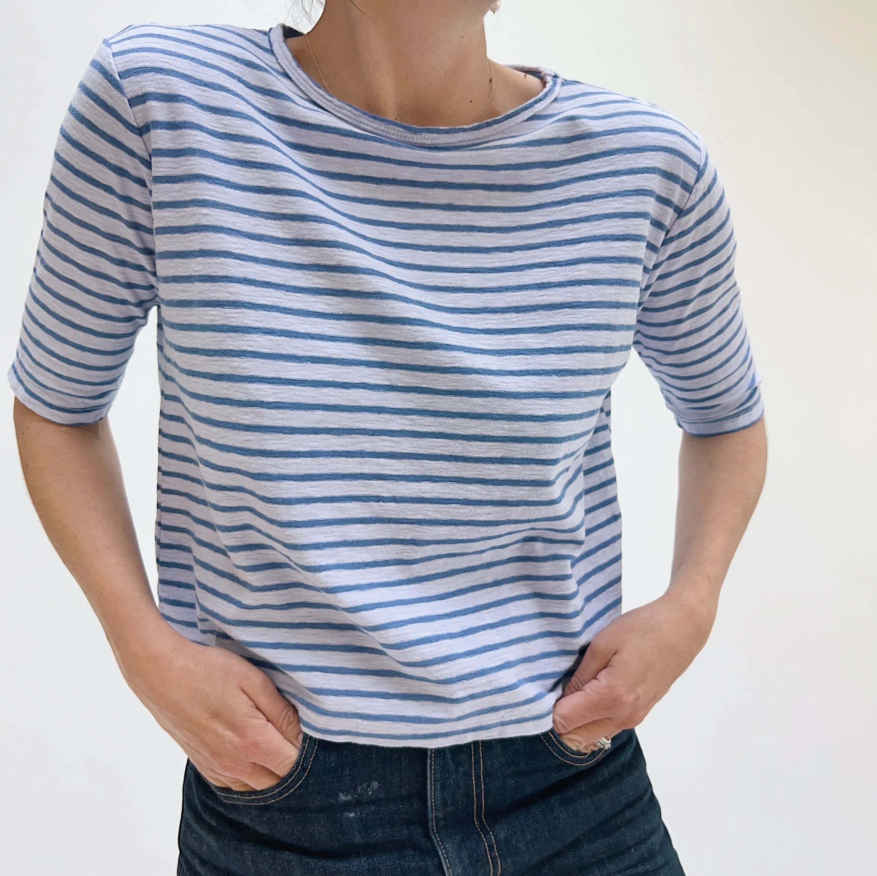 Cut Loose | Elbow Sleeve Top in Levandula & Blue Stripe