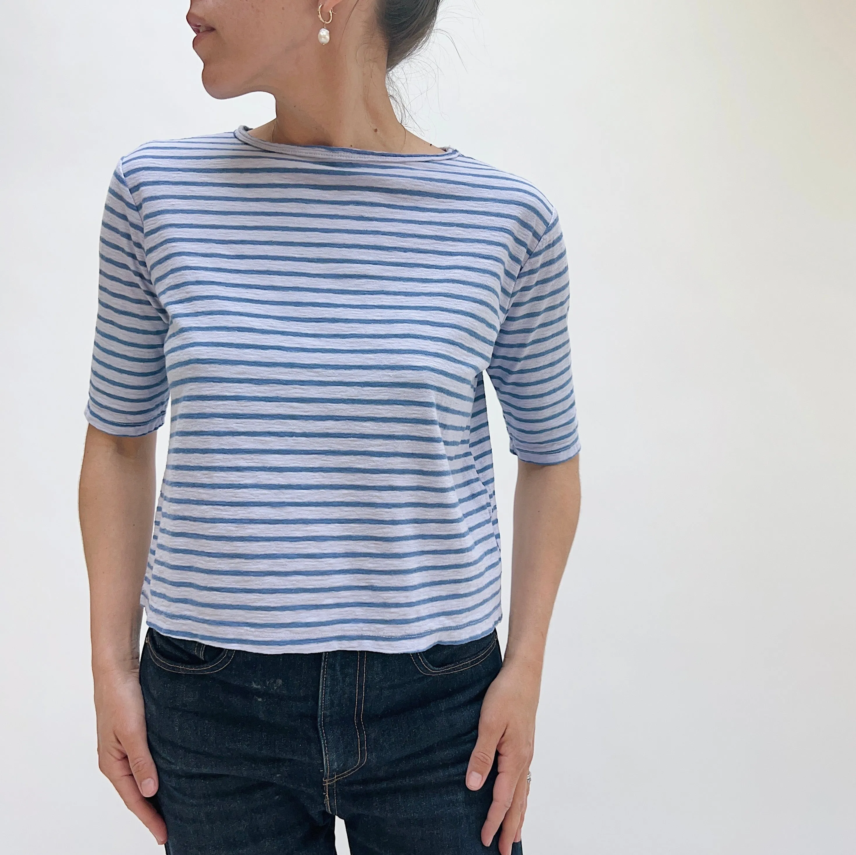 Cut Loose | Elbow Sleeve Top in Levandula & Blue Stripe