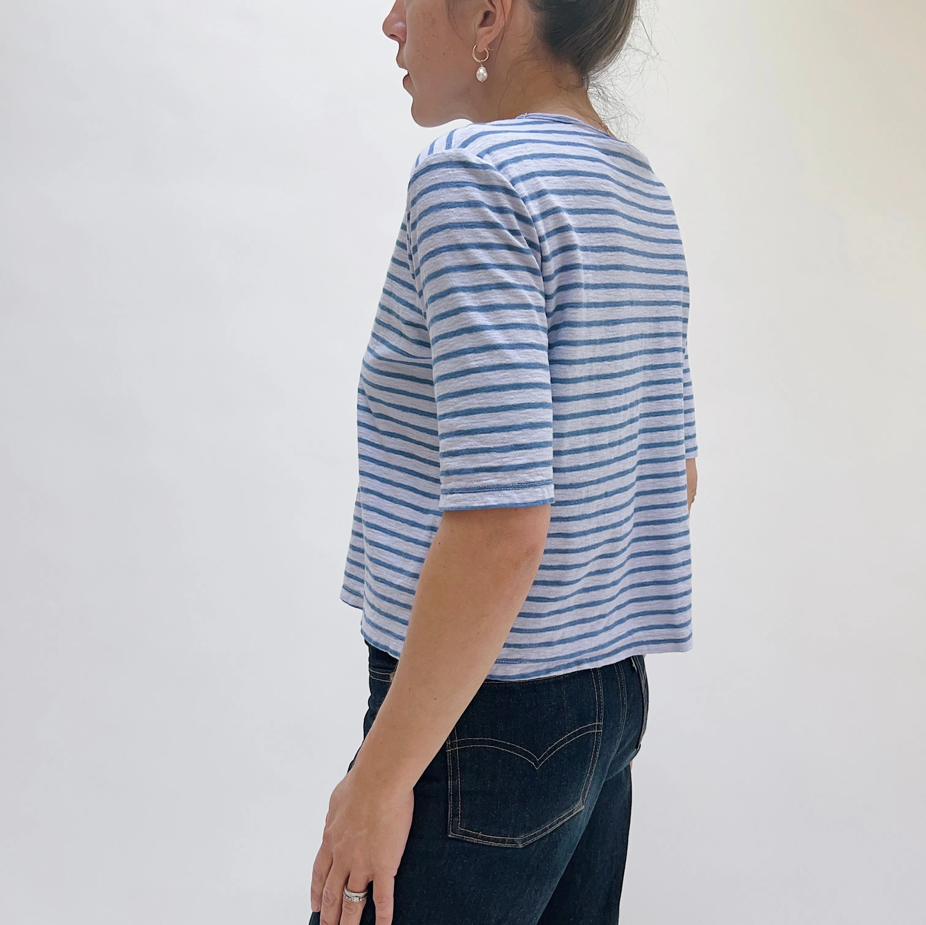 Cut Loose | Elbow Sleeve Top in Levandula & Blue Stripe