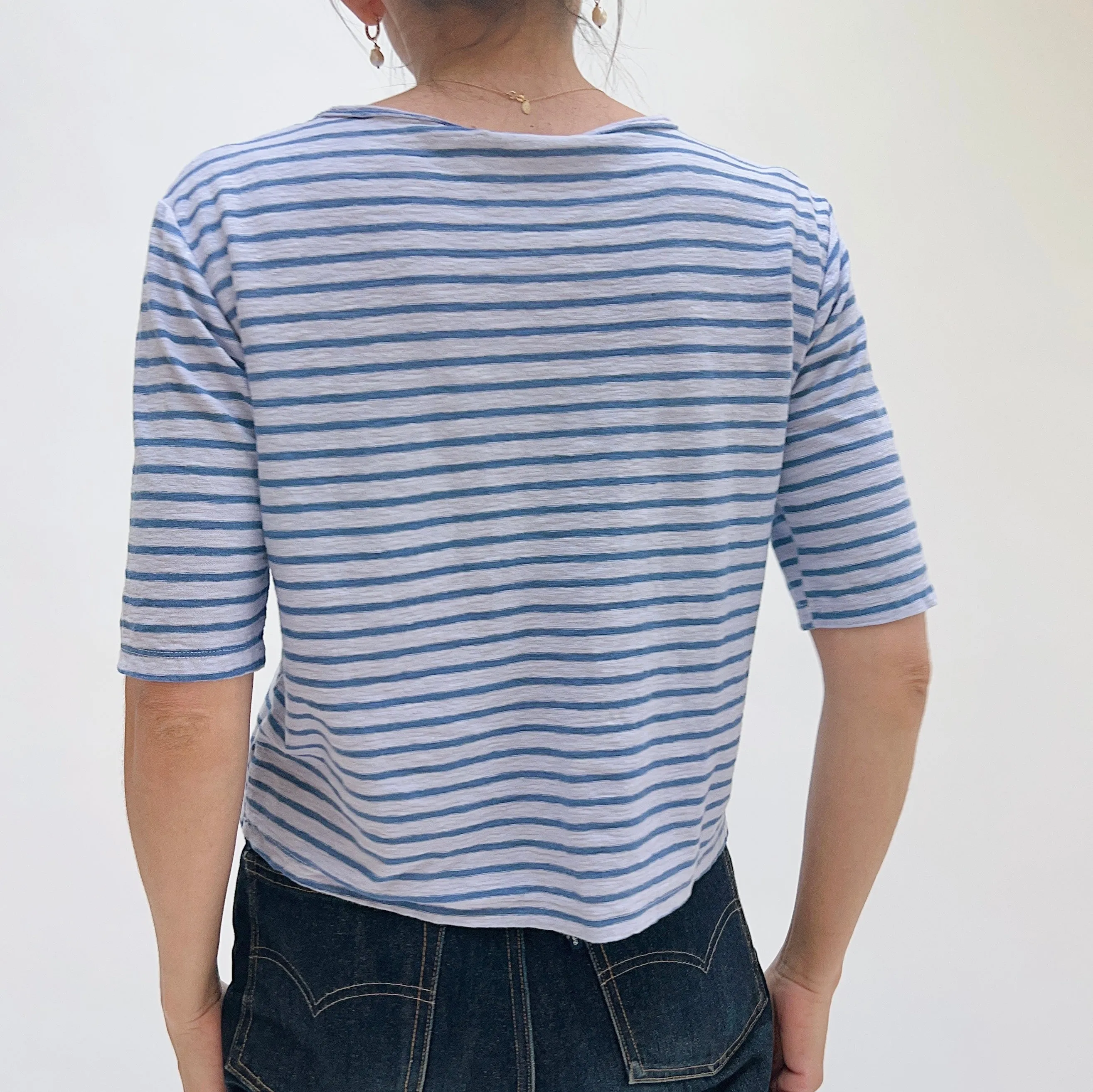 Cut Loose | Elbow Sleeve Top in Levandula & Blue Stripe