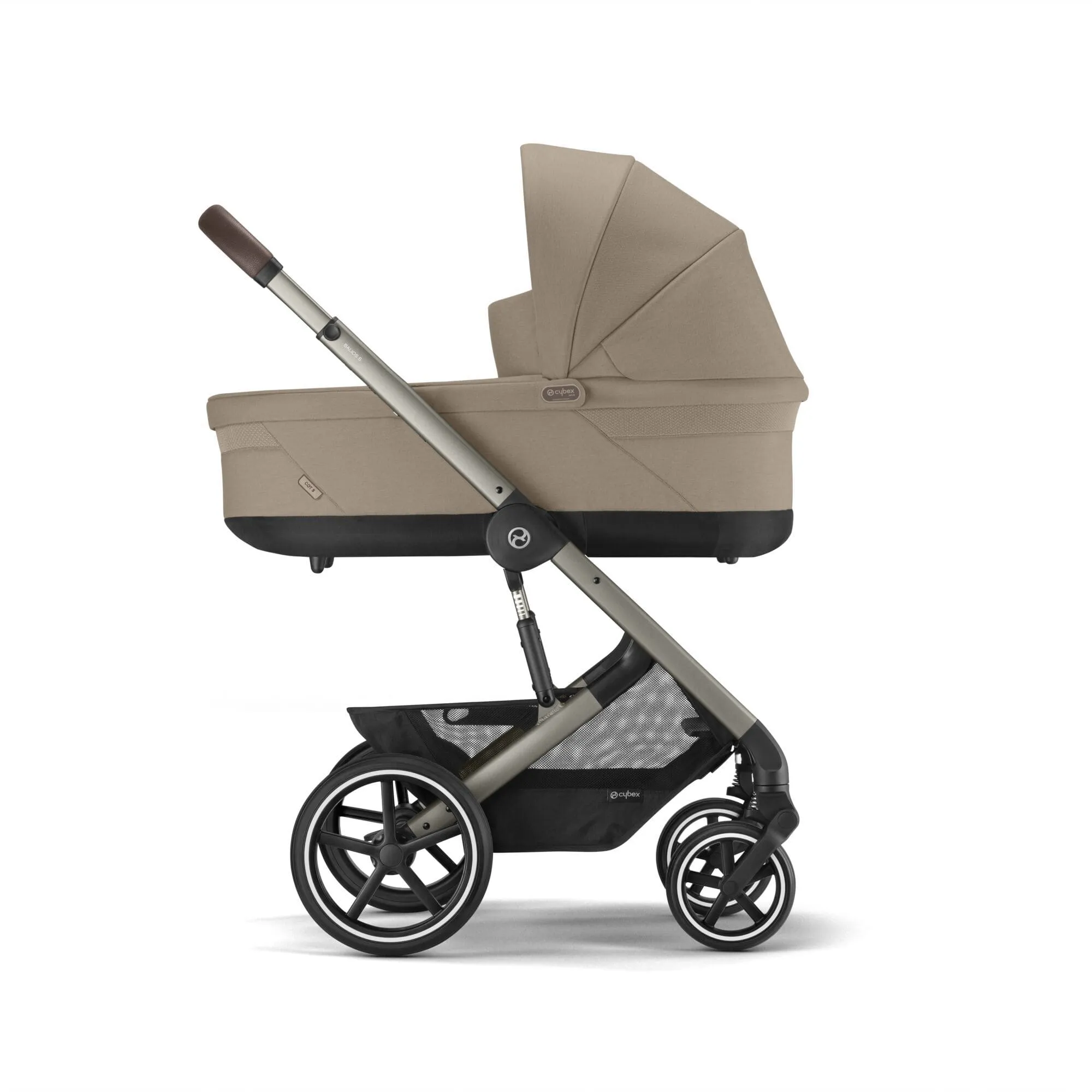 Cybex Balios S Lux Black Frame and Carrycot - Almond Beige