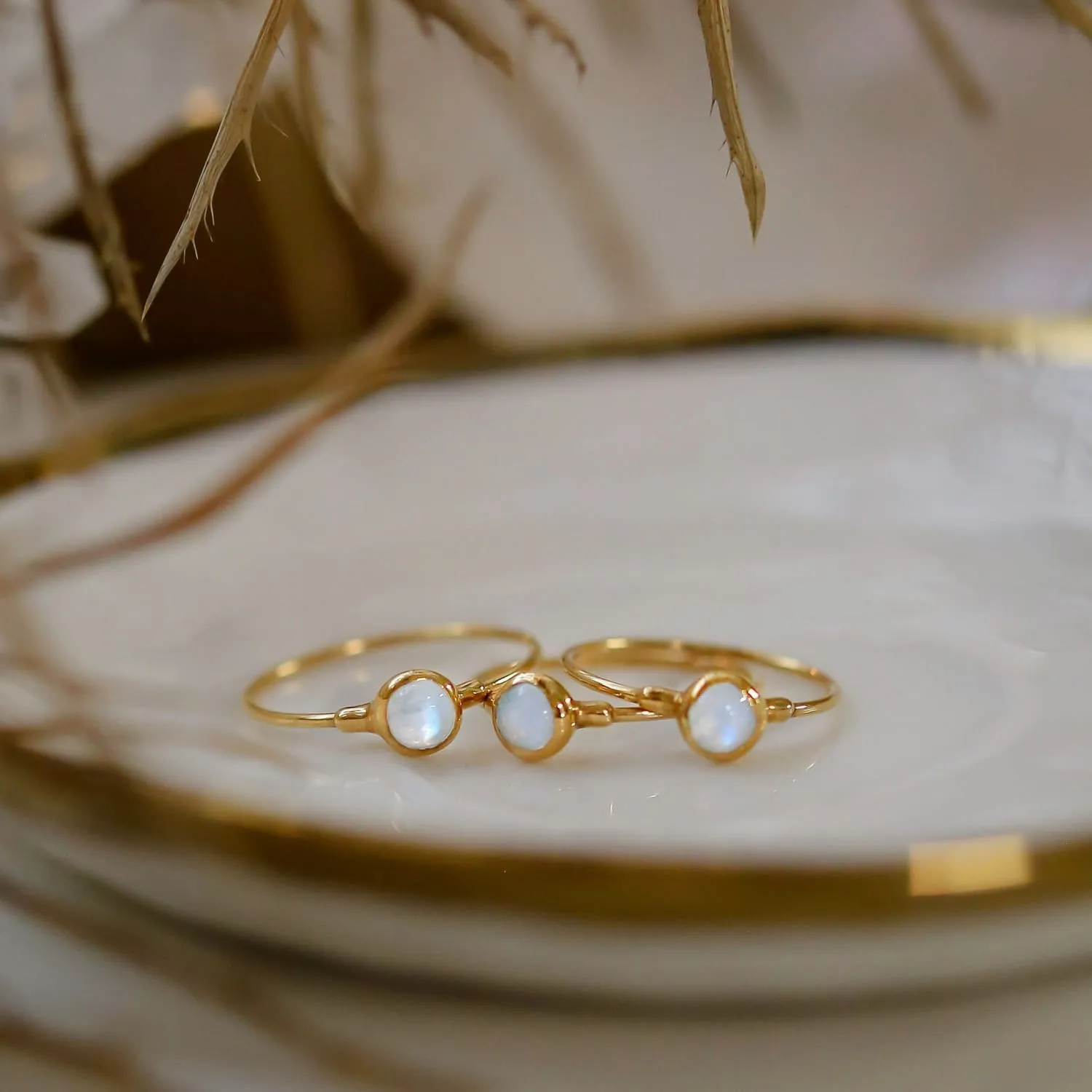 Dainty Rainbow Moonstone Ring • Gold Filled • June Birthstone • Handmade Gemstone Summer Jewelry • Whimsigoth • Cool Thumb Ring  • 24k Dip