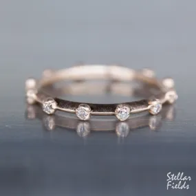 Diamond Eternity Wedding Ring - Floral Wedding Band with Rose Flower Accents