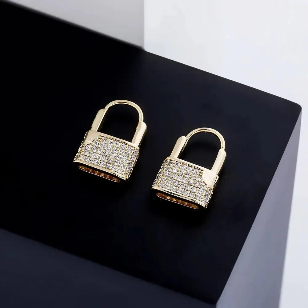 Diamond Lock Earrings in Yellow Gold