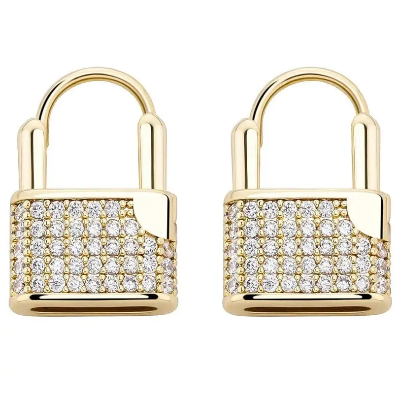 Diamond Lock Earrings in Yellow Gold