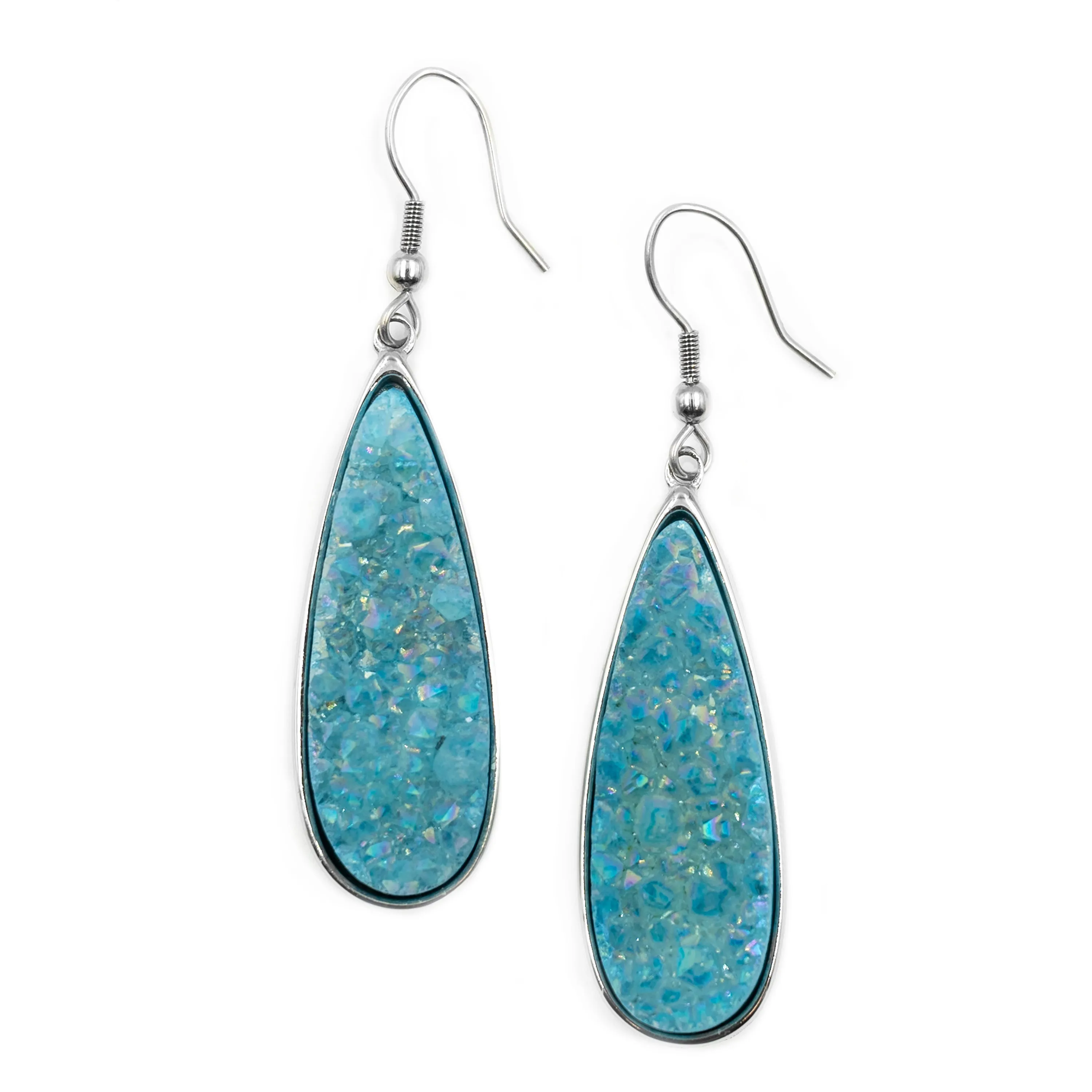 Druzy Collection - Silver Azure Quartz Drop Earrings