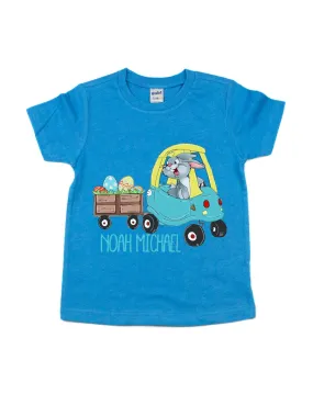 Easter Bunny Wagon Kids Easter Shirts - Blue & Pink