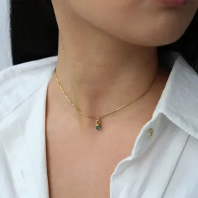 Emerald Choker • Raw Gemstone Crystal Necklace • 24k Gold Filled Snake Chain • Dainty Small Stone • Simple May Birthstone • 14 inch