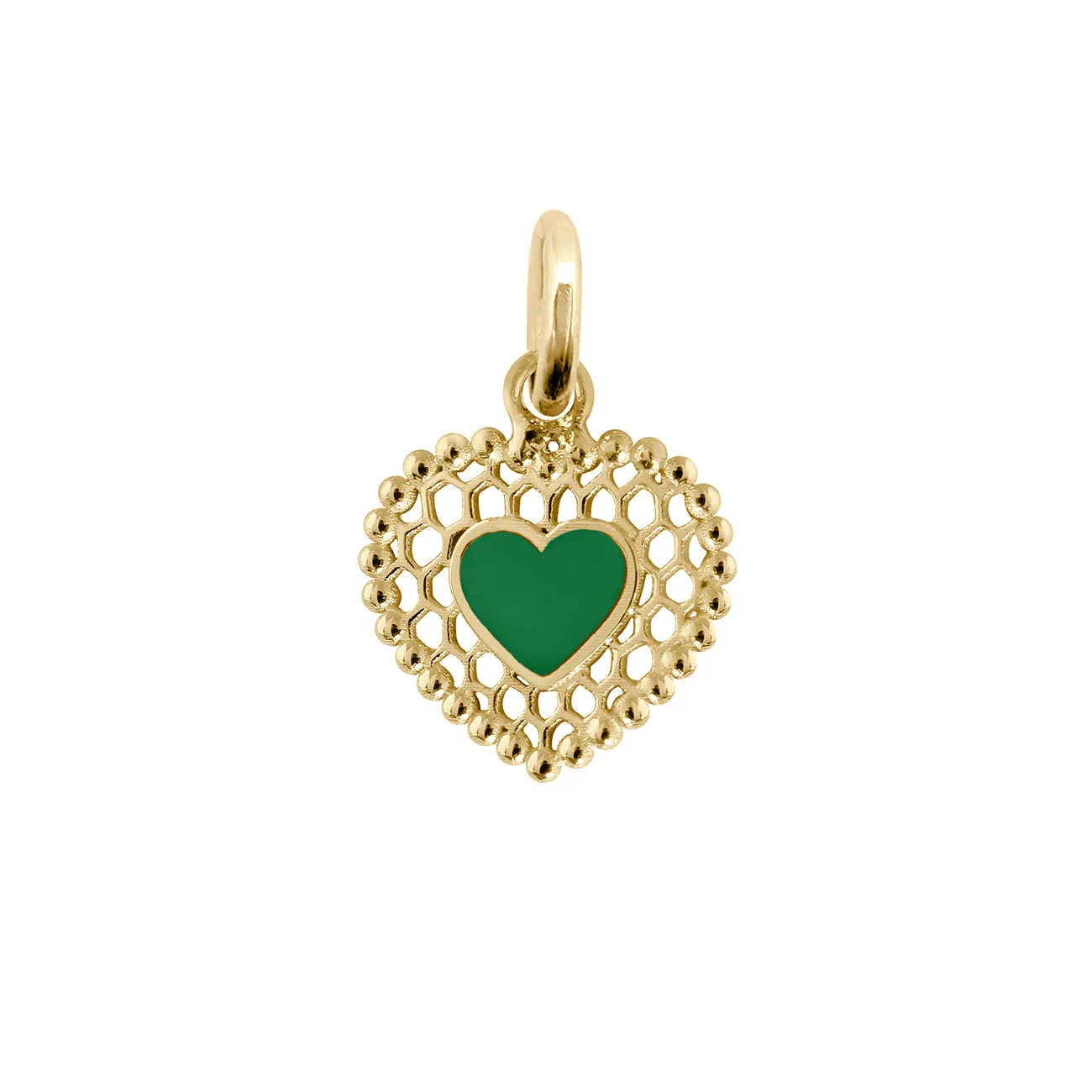 Emerald Lace Heart Pendant, Yellow Gold