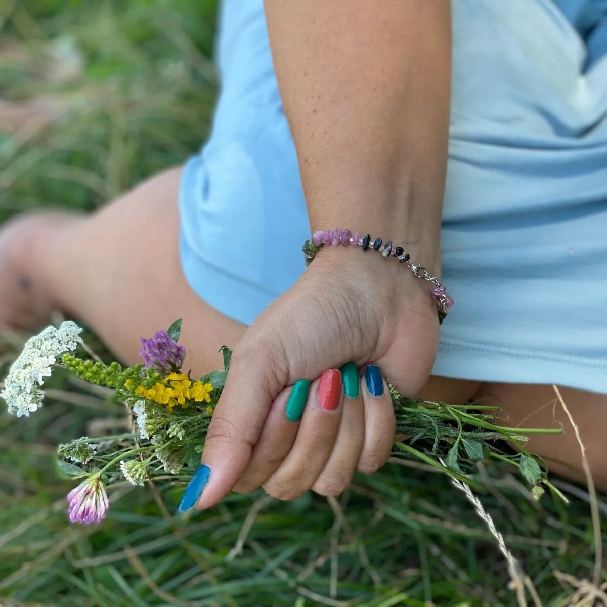 Emotional Healing Rainbow Chakra Tourmaline Bracelet for Self Love