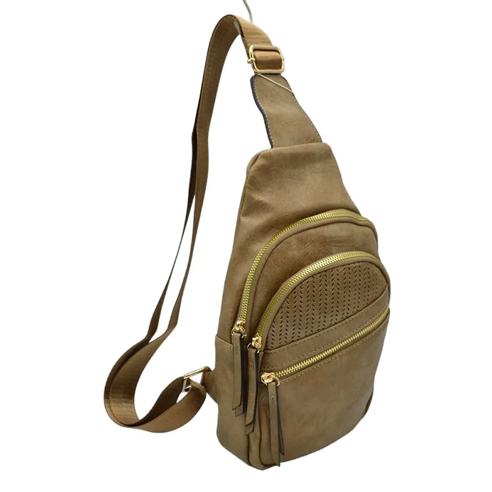 Faux Leather Multi Pocket Backpack Sling Bag