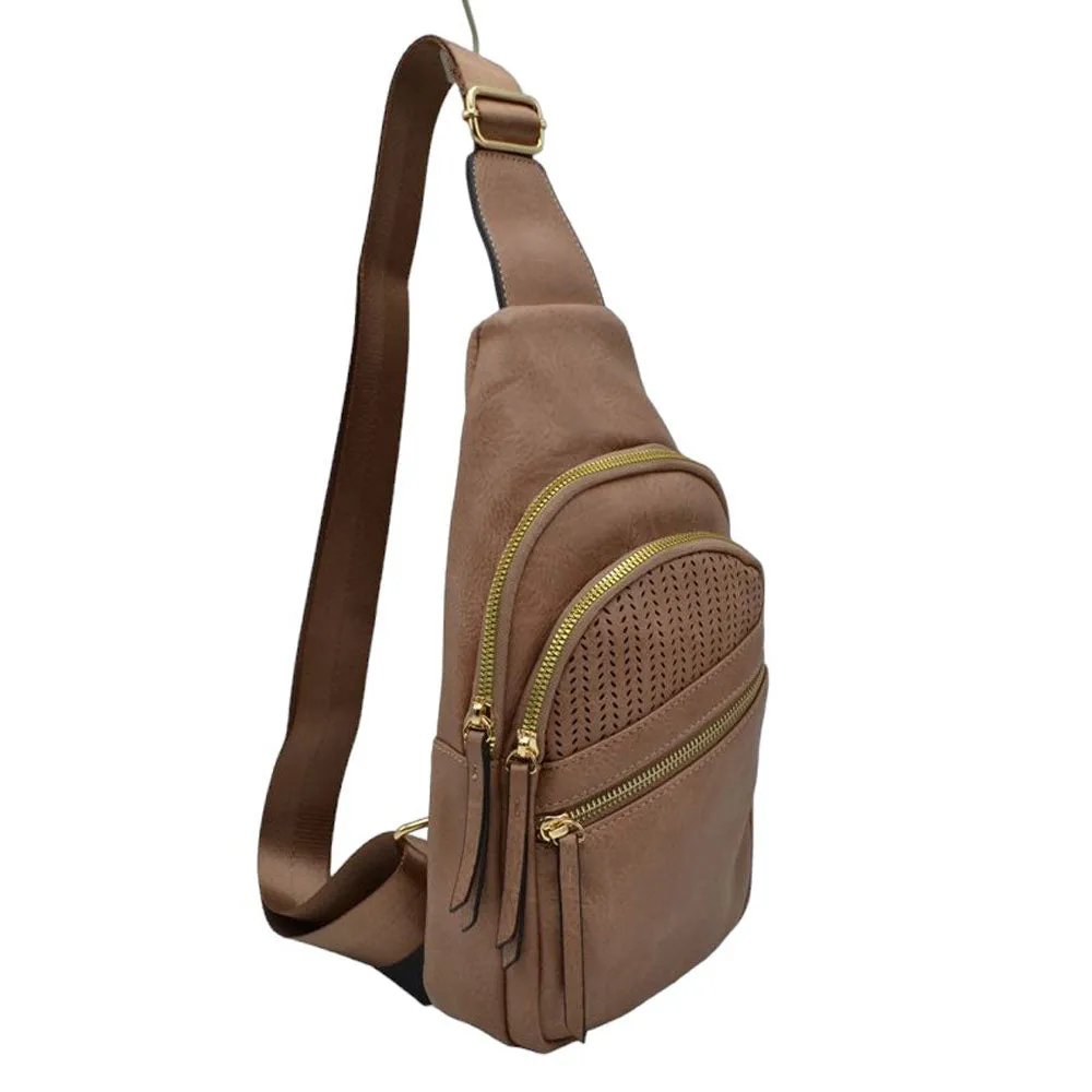 Faux Leather Multi Pocket Backpack Sling Bag