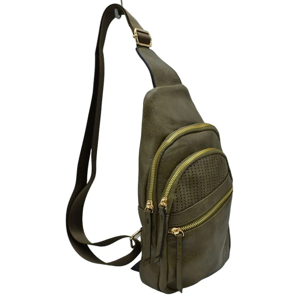 Faux Leather Multi Pocket Backpack Sling Bag