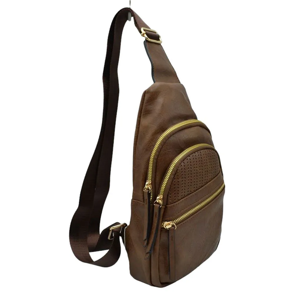 Faux Leather Multi Pocket Backpack Sling Bag