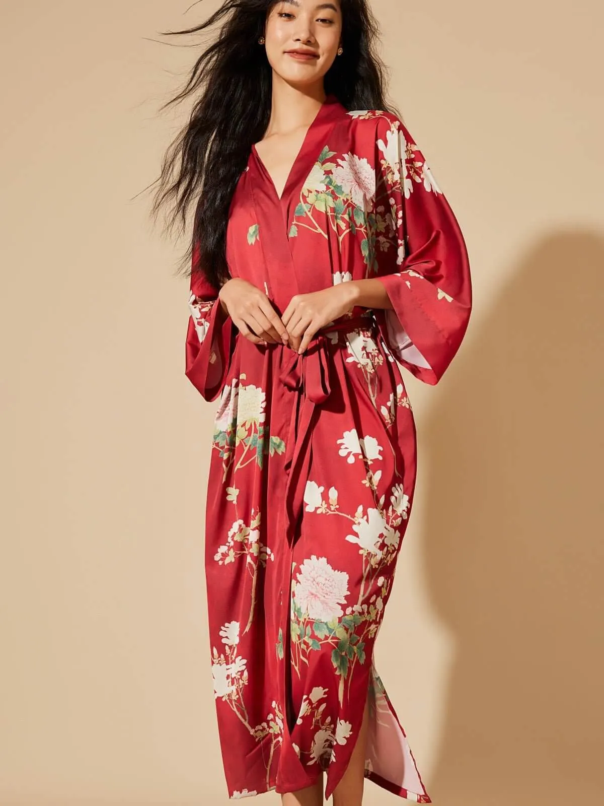 Floral Red Kimono Robe