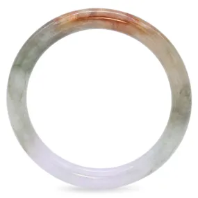 GIA Variegated Green, White Orangy Brown Grade A Jadeite Jade Bangle Bracelet