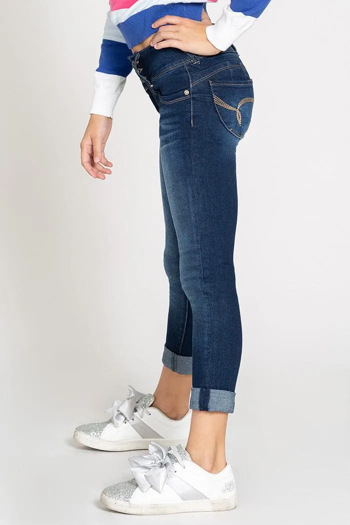 Girls WannaBettaFit 3-Button Roll Cuffed Distressed Skinny Jeans