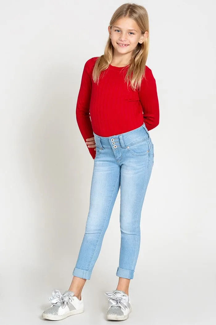 Girls WannaBettaFit 3-Button Roll Cuffed Distressed Skinny Jeans