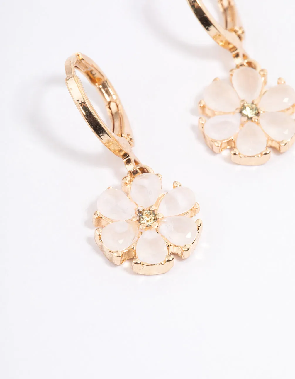 Gold Dainty Pearly Flower Huggie Earrings