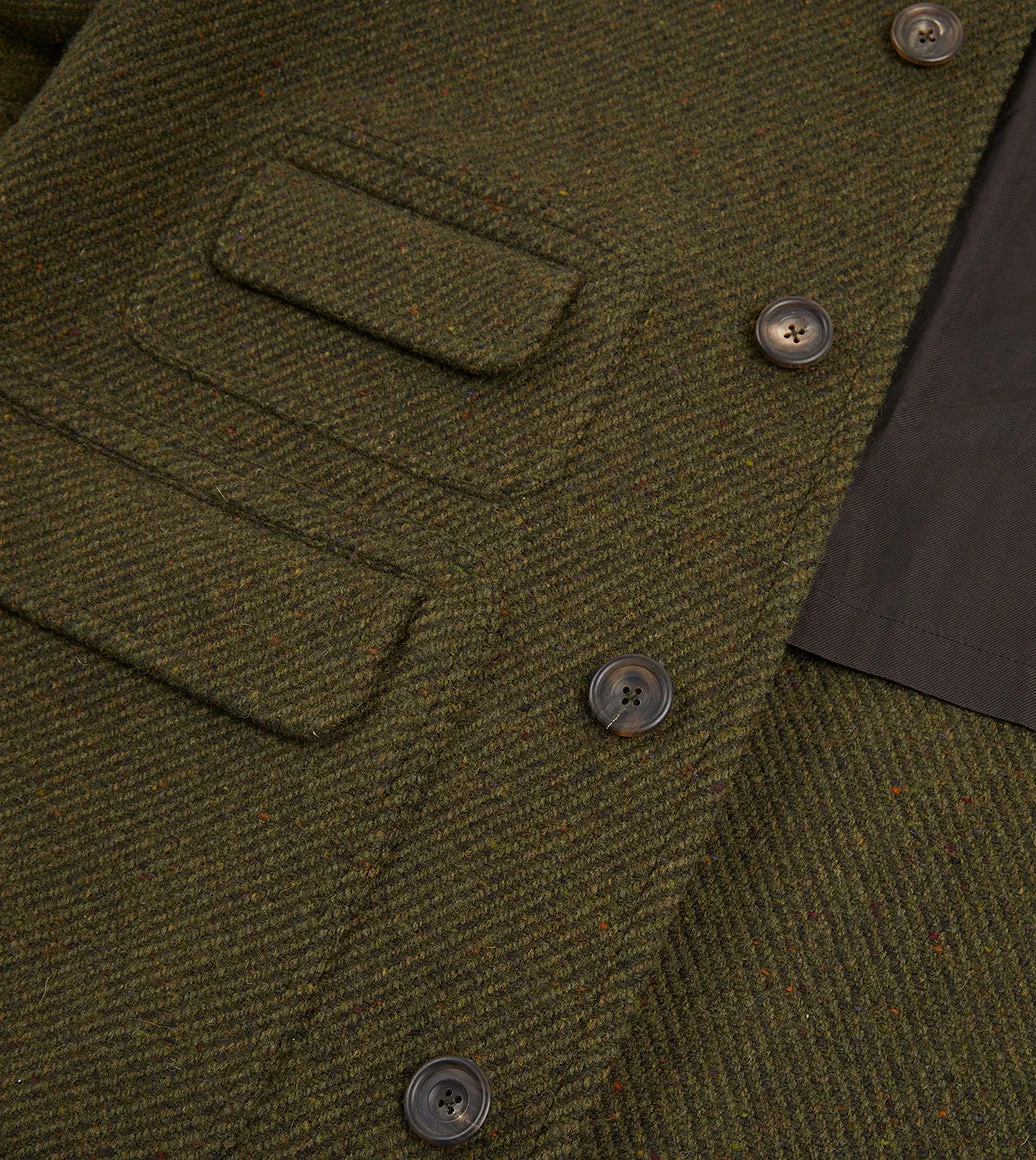 Green Donegal Wool Twill Raglan Coat