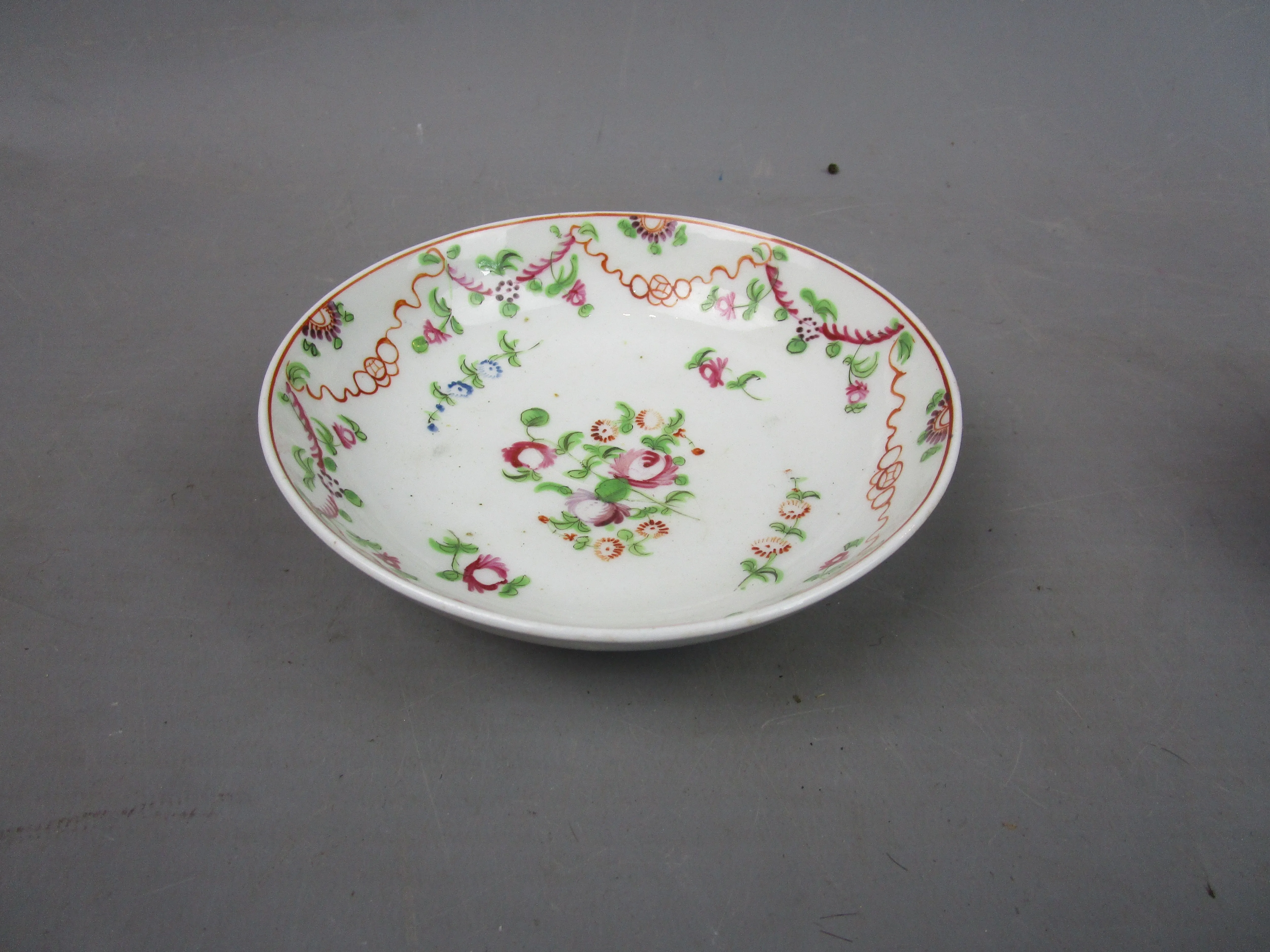 Hand Painted Newall Pottery Floral Design Cup & Saucer Antique Georgian c1740