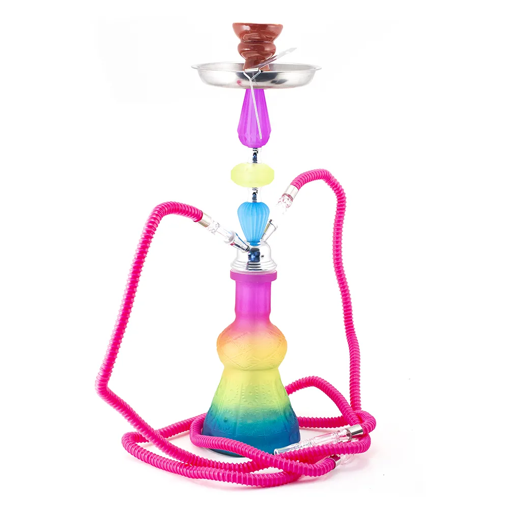 HOOKAH - 52cm 2 HOSE RAINBOW ACRYLIC CHROME METAL PINK CONE