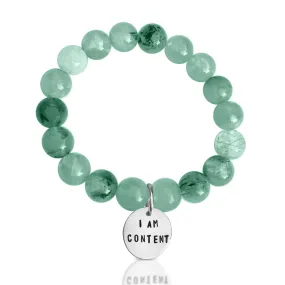 I am Content Affirmation Bracelet with Prehnite to Help Feel Happy