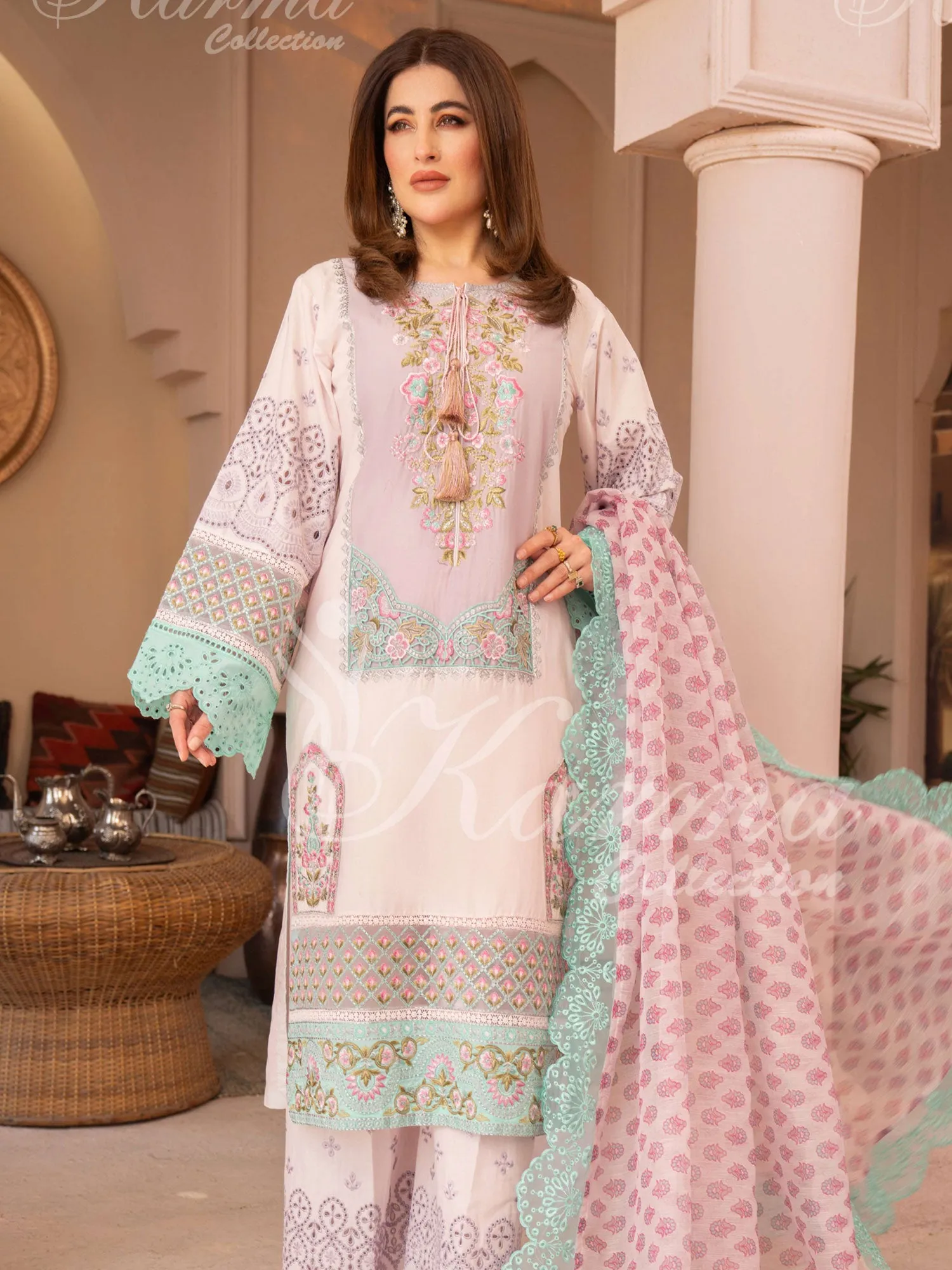 Karma Collection "Naqsh" Pink Cotton Embroidered Suit (KC1355)