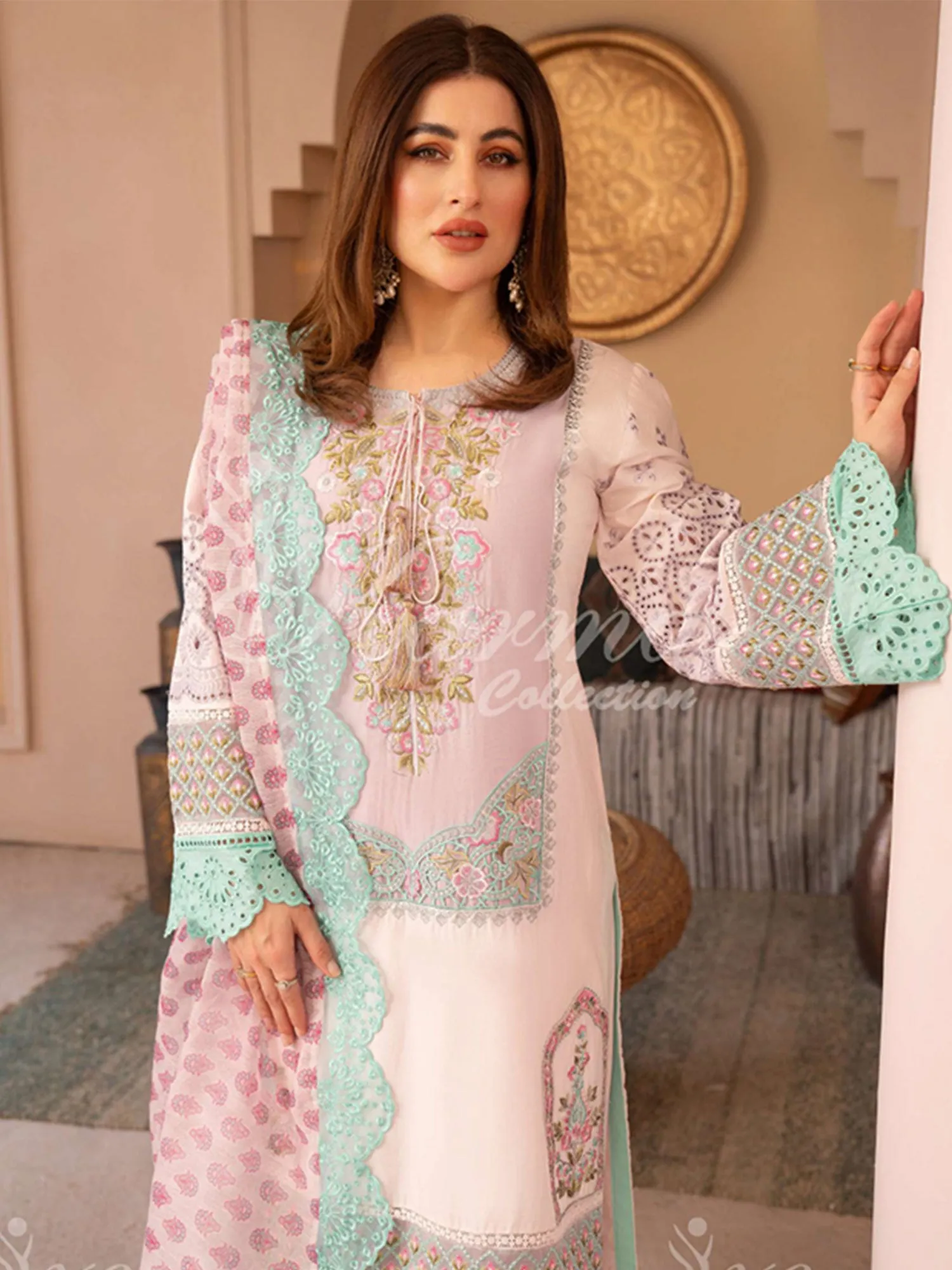 Karma Collection "Naqsh" Pink Cotton Embroidered Suit (KC1355)