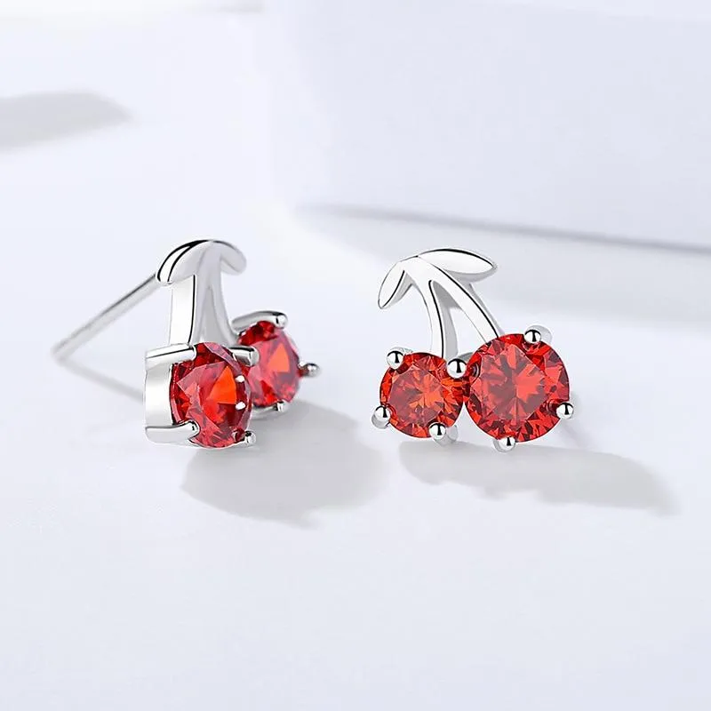 Korean Sweet Cherry Stud Earrings 925 Sterling Silver